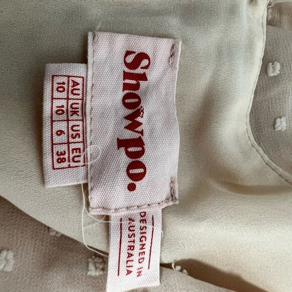 Showpo Womens Dress Blush Swiss Dot Short V Neck Layered Ruffle Cottagecore 6 - Picture 10 of 10